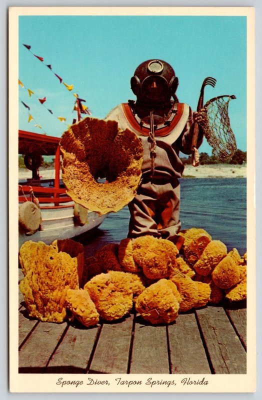 Sponge Diver Tarpon Springs Florida Fl Vintage Unposted Postcard