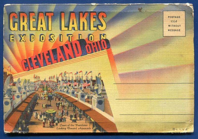 Great Lakes Exposition Cleveland Ohio oh old postcard folder foldout