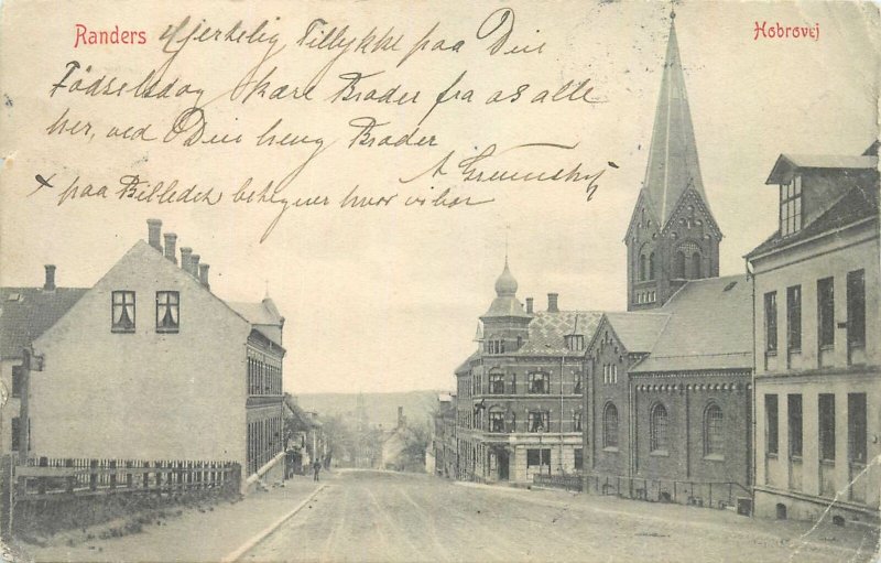 Postcard Denmark Randers Hobrovej and St Pauluskirke