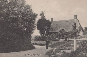 Uffington Berkshire Village Man at Thatched Cottage Antique Postcard Postmark