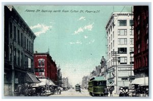 c1910s Adams St. Scene Looking North From Fulton St. Peoria Illinois IL Postcard