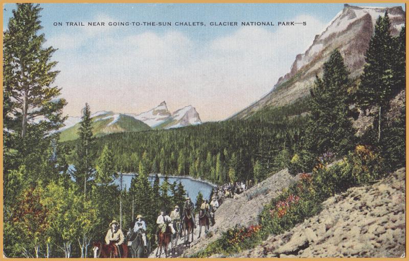 Glacier National Park, Mont., People on Horses on the Trail Going-To-The-Sun Cha