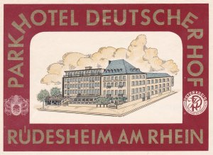 Germany Ruedesheim am Rhein Parkhotel Deutscher Hof Vintage Luggage Label sk2839