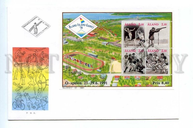 498114 FINLAND Aland 1991 sport volleyball shooting running football FDC