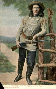 Lander WY Wyoming Hunter Trapper Man with Rifle c1900-20s Vintage Postcard