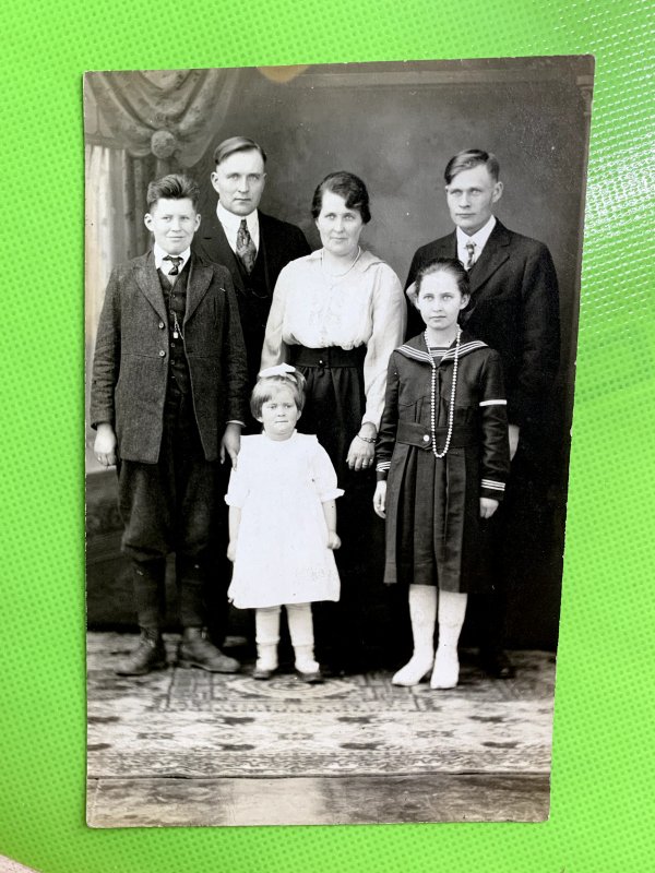 Studio Family Portrait Sailor Dress Real Photo Postcard RPPC