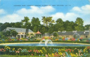 New Orleans LA Audubon Park Looking Toward Clubhouse 1945 Linen Postcard Used