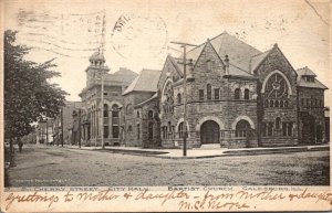 Illinois Galesburg South Cherry Street City Hall and Baptist Church 1908