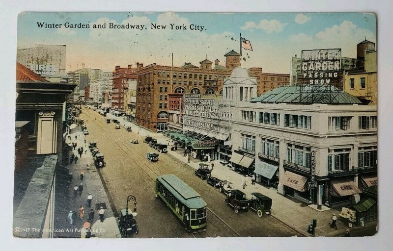 1917 Winter Garden Playhouse and Broadway, New York NY City Postcard Trolley