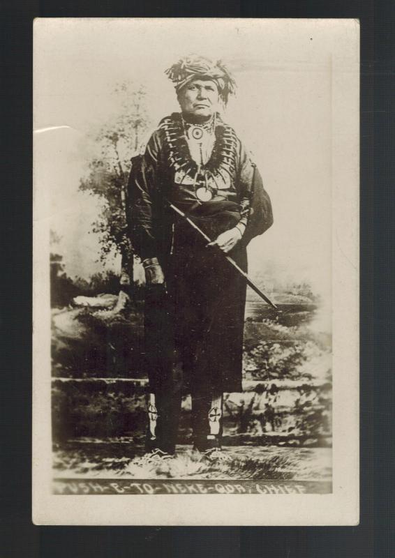 Mint Real Picture Postcard Native American Indian Chief Push B to Neke Qua