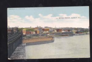 QUINCY ILLINOIS RIVER FRONT VINTAGE BOATS SHIP BRIDGE ILL. OLD POSTCARD