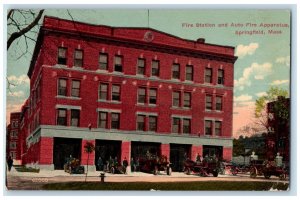 Fire Station And Auto Fire Apparatus Springfield Massachusetts MA Postcard