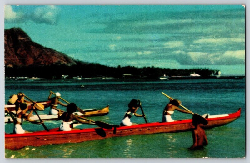 Postcard Hawaii Racing Outrigger Canoes - Diamond Head