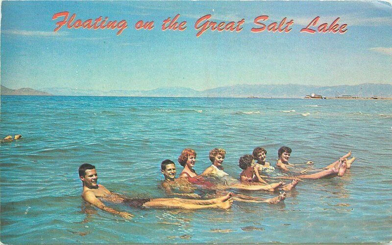 Bonneville News Floating relaxing swimmers Great Salt :Lake Utah Postcard 10404