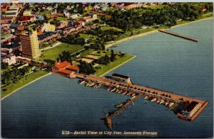 Vtg Sarasota Florida FL Aerial View of City Pier 1940s Linen Postcard