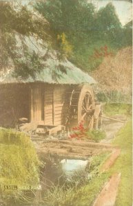 Japan Nikko Watermill rural life hand colored C-1910 Postcard 22-3715