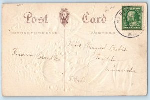 Mapleton Minnesota MN Postcard Christmas Girl Under Mistletoe Embossed c1910's