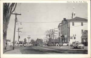 WELLS ME Main Street ESSO GAS STATION CLASSIC CARS Old Postcard
