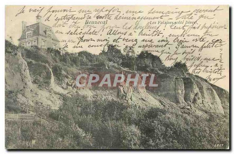 Old postcard Beuzeval cliffs coast Dives