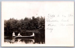K45/ Kalamazoo Michigan RPPC Postcard c1910 Battle Creek River Canoe 342