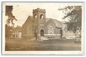 1912 Christian Church Bell Tower View Deep River Iowa IA RPPC Photo Postcard