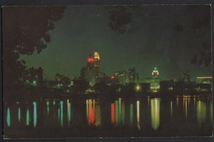 Ohio CINCINNATI Skyline at Night from the Kentucky Shore of Ohio River ~ Chrome