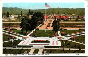 Vtg Longview Washington WA Jefferson Square and Broadway 1930s View Postcard