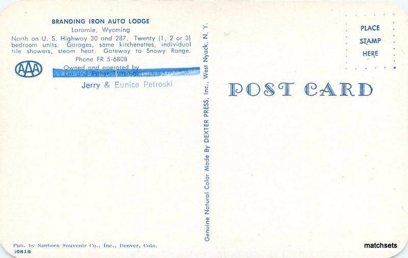 1950s Branding Iron Auto Lodge Laramie Wyoming Sanborn postcard 2681