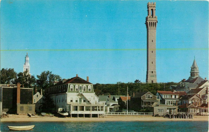 Postcard Waterfront, Provincetown, Cape Cod, MA Wren Tower, Monument, Town Hall