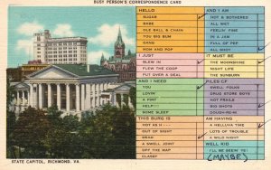 Postcard Stony Busy Person's Correspondence Card State Capitol Richmond Virginia