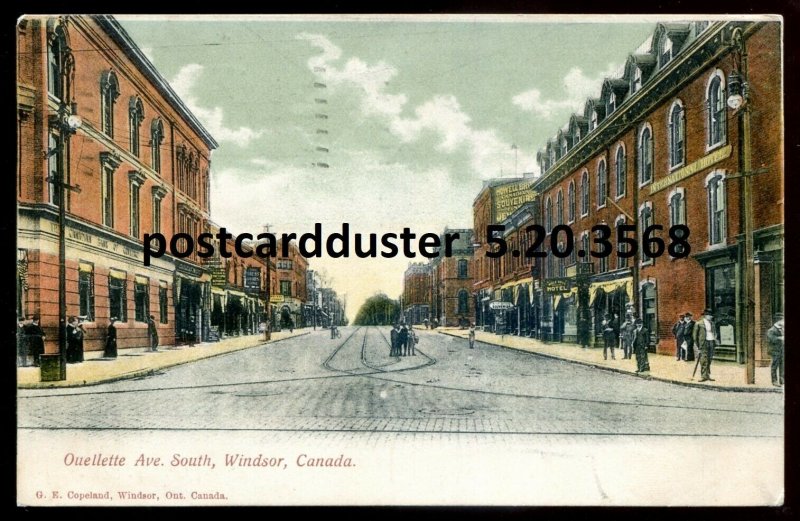 3568 - WINDSOR Ontario Postcard 1907 Ouellette Avenue South. Stores by Copeland