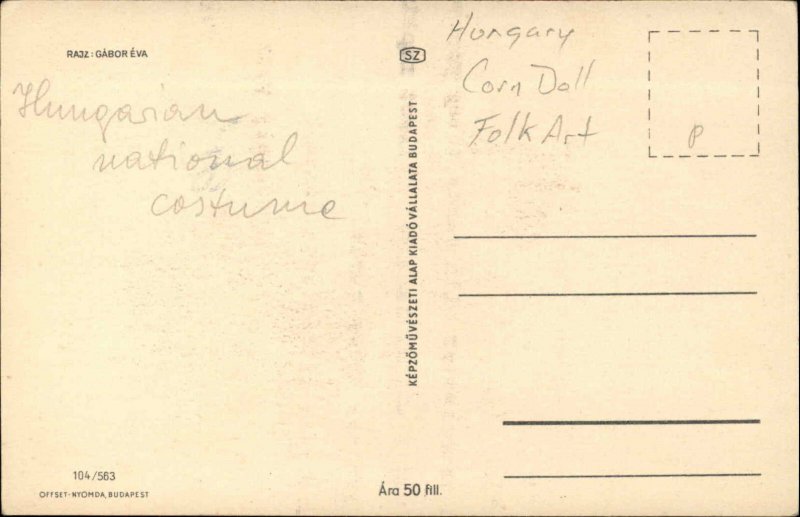 HUNGARY Corn Doll HUNGARIAN FOLK ART Vitnage Postcard