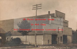 IN, Francesville, Indiana, RPPC, F Stine & Son White Elephant Livery Feed Barn