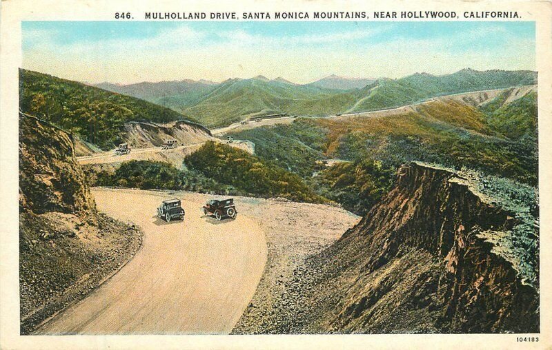 California Hollywood Mullholland Dr Santa Monica Mtns Western Postcard 22-9681
