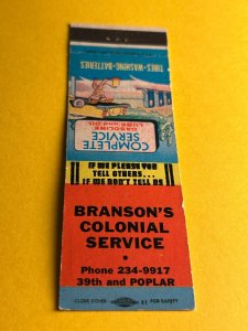 Vintage Matchbook Cover Branson's Colonial Service Casper, Wyoming MB182