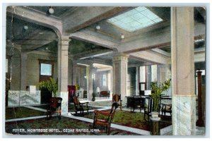 1908 Foyer Montrose Hotel & Restaurant Interior Lobby Cedar Rapids Iowa Postcard