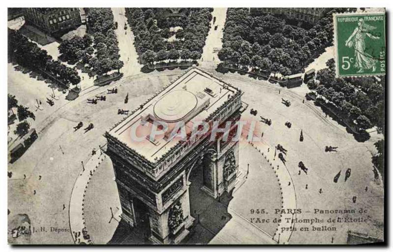 Postcard Old Jet Aviation Paris panorama of & # 39Etoile taken ball