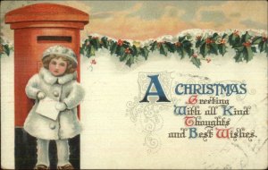 Christmas - Little Girl at Letter Mail Box BB London Series c1910 Postcard