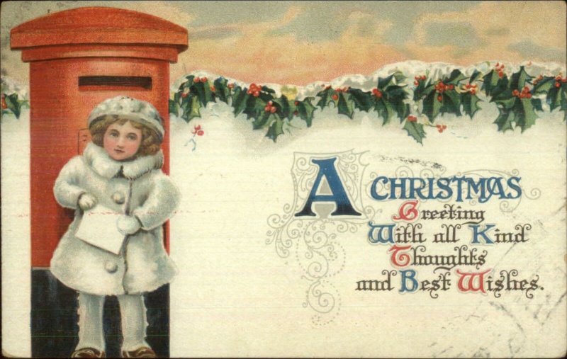 Christmas - Little Girl at Letter Mail Box BB London Series c1910 Postcard
