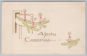 S Bergman~A Joyful Christmas~Pine Needle Branches~Candles~c/PM 1912 Postcard