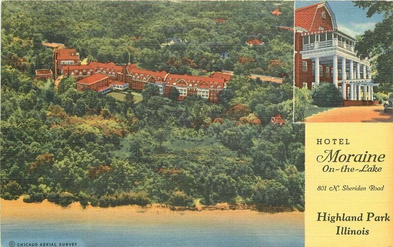 Hotel Moraine On the Lake Highland Park Illinois 1942 Postcard Teich linen 9065