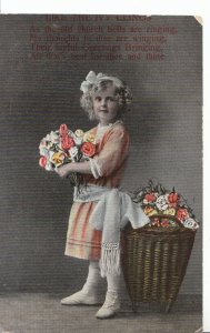 Children Postcard - Young Girl Stood Holding a Bunch of Flowers - Ref ZZ4251