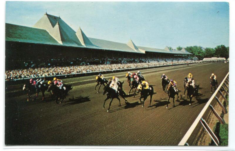 Horse Racing Race Track & Grandstand Saratoga Springs New York postcard