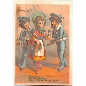 Higgins German Laundry Soap ~ Sailor Boys Girl ~ Antique Victorian Trade Card