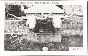 Longhorn Steer Heads Boot Hill Souvenir Dodge City KS Vintage Postcard C17