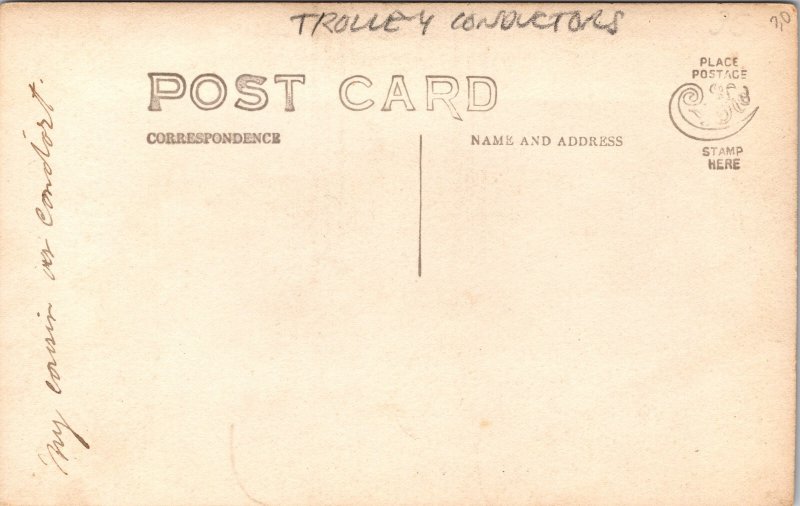 Trolley Conductors Group Portrait Real Photo Postcard Uniformed Transit Workers