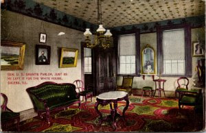 Vtg 1910s General US Grant Parlor Interior Home Galena Illinois Postcard