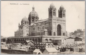 Marseille France La Major Cathedral Waterfront Port Barrels Vintage Postcard H82