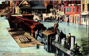 Men Standing on Train, Flood of 1907 Wheeling WV Vintage Postcard M79