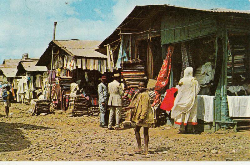 Ethiopia Addis Ababa clothing animated market 1963 postcard